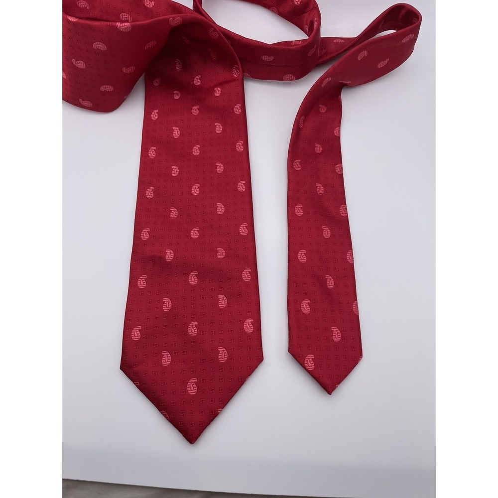 Brioni Neck Tie Mens 100% Silk Red Geometric Paisley 3.5"W x 58"L READ - Picture 4 of 6